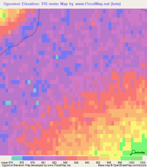 Ogoomor,Mongolia Elevation Map