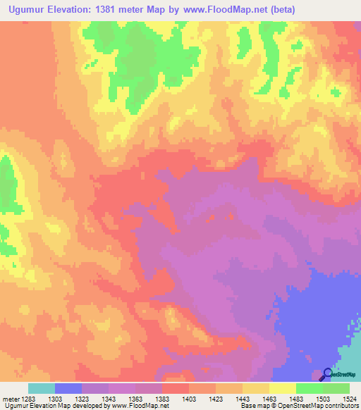 Ugumur,Mongolia Elevation Map