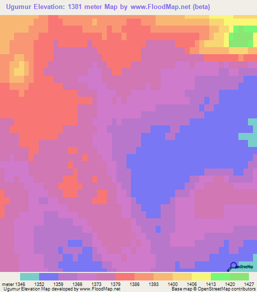 Ugumur,Mongolia Elevation Map