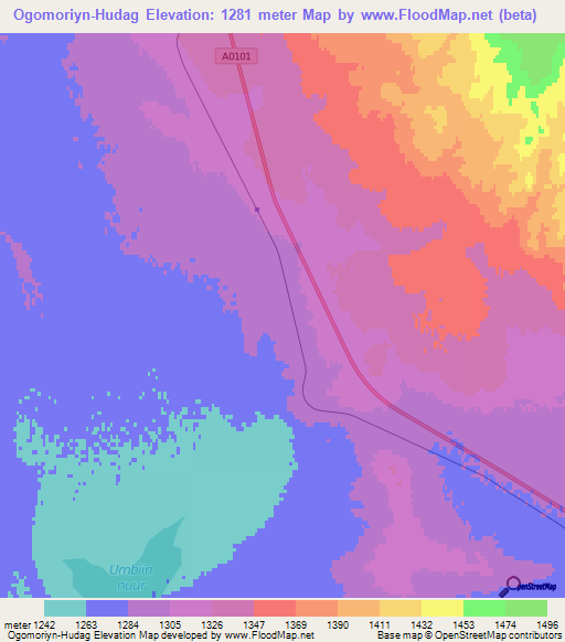 Ogomoriyn-Hudag,Mongolia Elevation Map