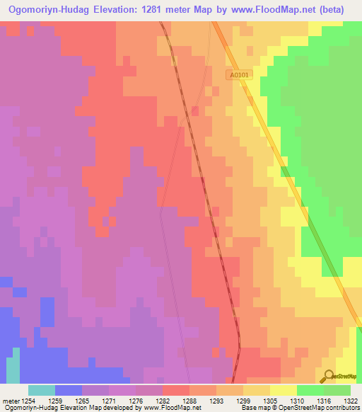 Ogomoriyn-Hudag,Mongolia Elevation Map