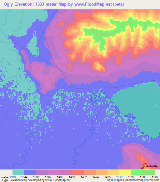 Ogiy,Mongolia Elevation Map