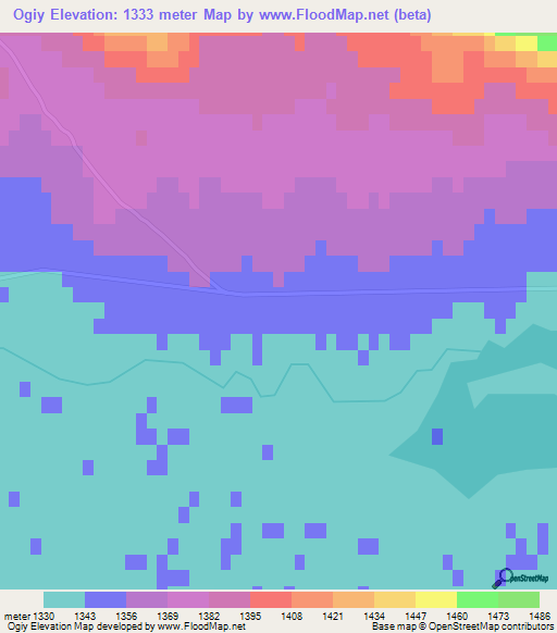 Ogiy,Mongolia Elevation Map