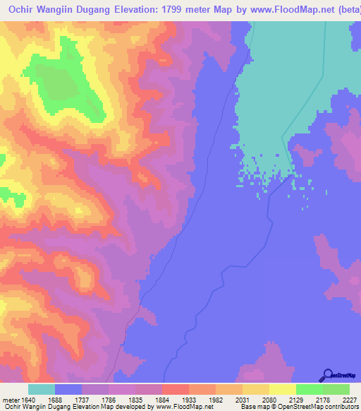 Ochir Wangiin Dugang,Mongolia Elevation Map