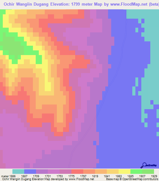 Ochir Wangiin Dugang,Mongolia Elevation Map