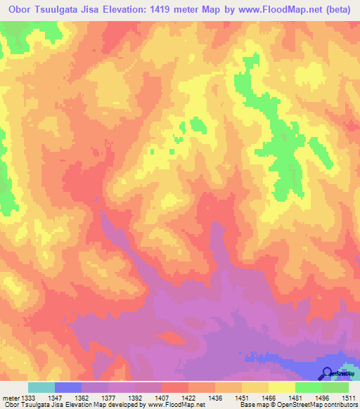 Obor Tsuulgata Jisa,Mongolia Elevation Map