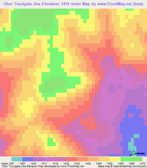 Obor Tsuulgata Jisa,Mongolia Elevation Map