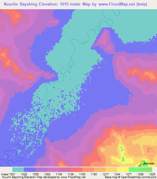 Nuuriin Bayshing,Mongolia Elevation Map