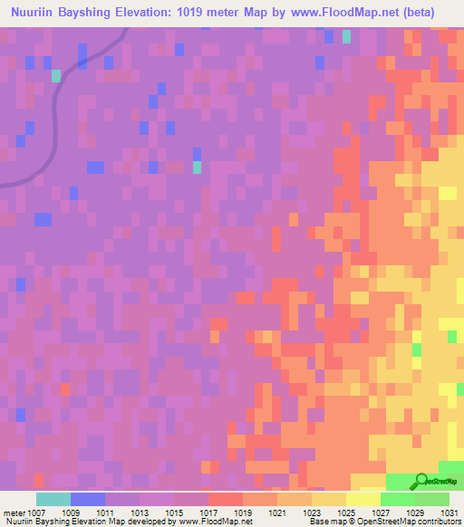 Nuuriin Bayshing,Mongolia Elevation Map