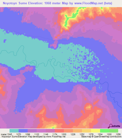 Noyotoyn Sume,Mongolia Elevation Map