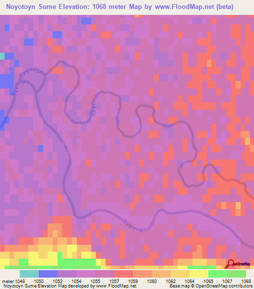 Noyotoyn Sume,Mongolia Elevation Map