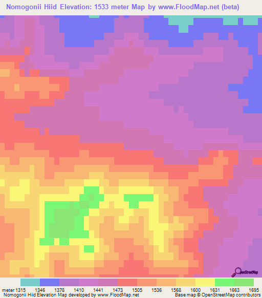 Nomogonii Hiid,Mongolia Elevation Map