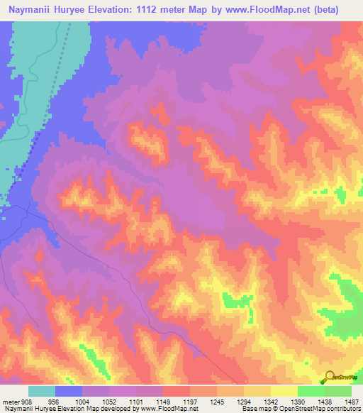 Naymanii Huryee,Mongolia Elevation Map