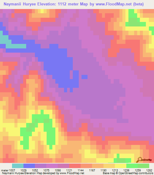 Naymanii Huryee,Mongolia Elevation Map