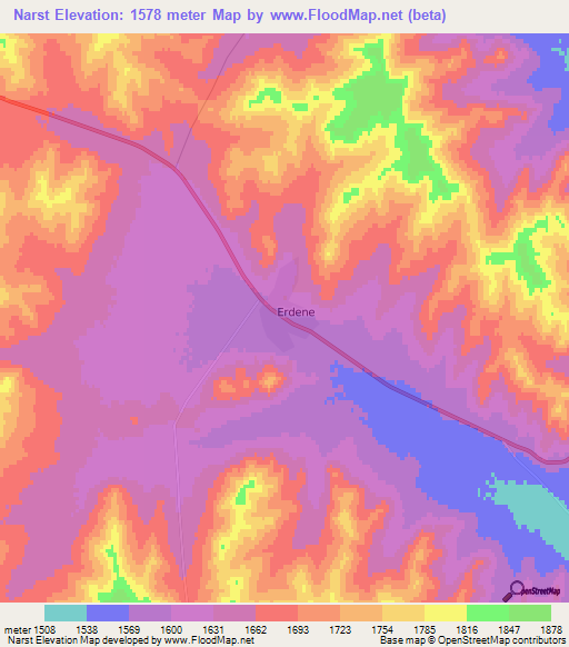 Narst,Mongolia Elevation Map