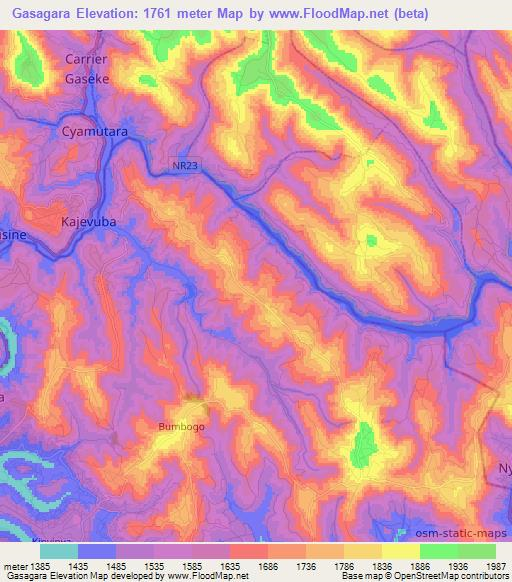 Gasagara,Rwanda Elevation Map