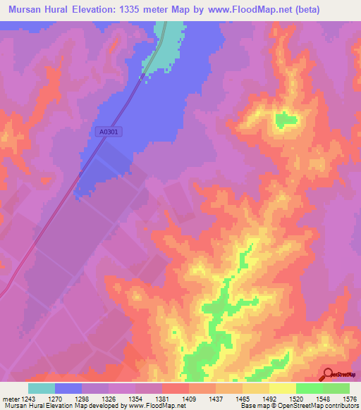 Mursan Hural,Mongolia Elevation Map