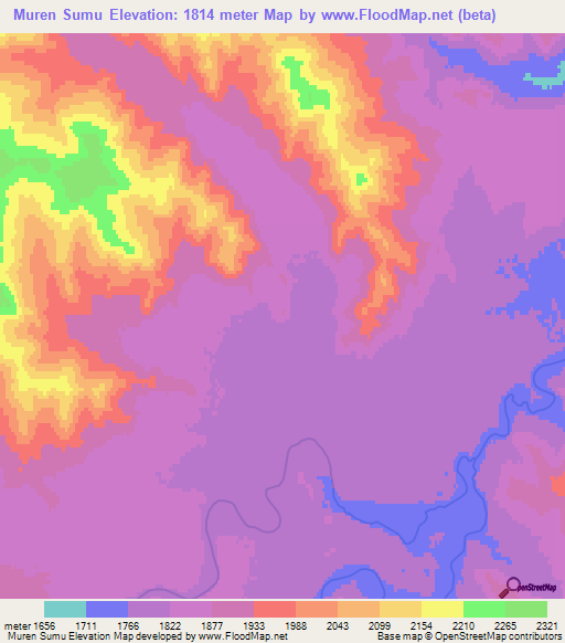 Muren Sumu,Mongolia Elevation Map