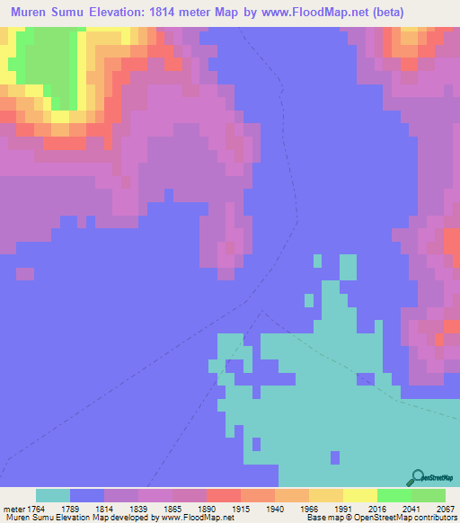 Muren Sumu,Mongolia Elevation Map