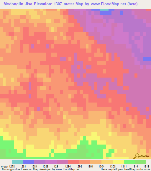 Modongiin Jisa,Mongolia Elevation Map