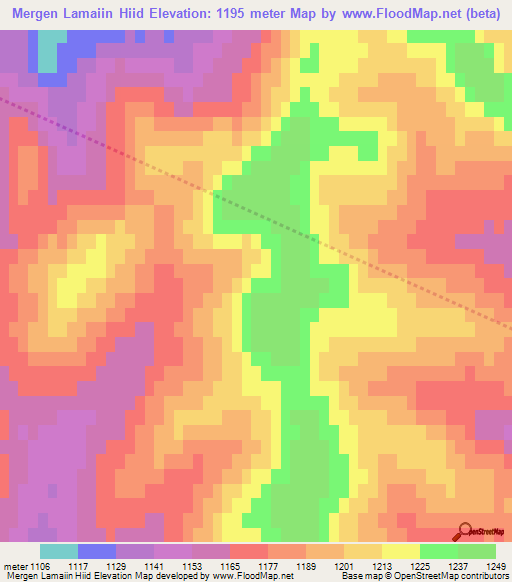 Mergen Lamaiin Hiid,Mongolia Elevation Map