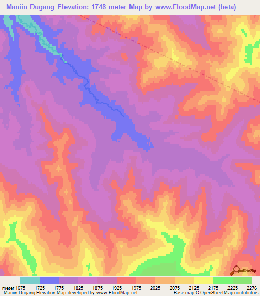 Maniin Dugang,Mongolia Elevation Map