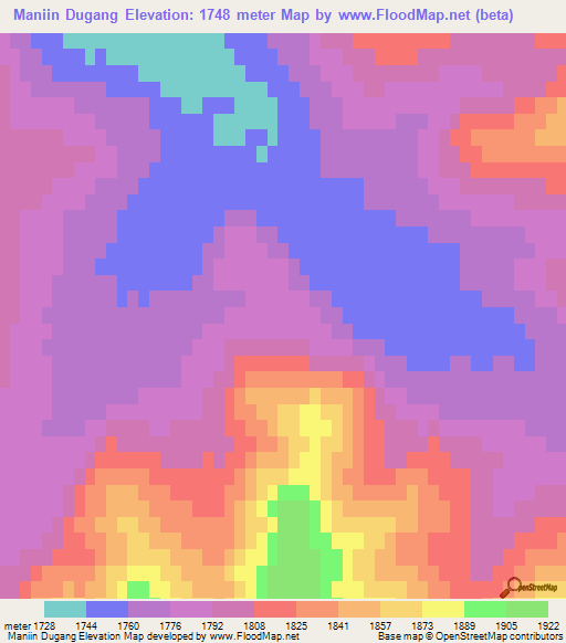 Maniin Dugang,Mongolia Elevation Map