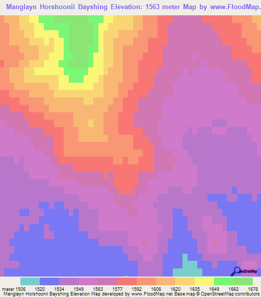 Manglayn Horshoonii Bayshing,Mongolia Elevation Map