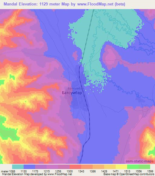 Mandal,Mongolia Elevation Map