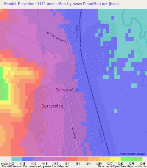 Mandal,Mongolia Elevation Map