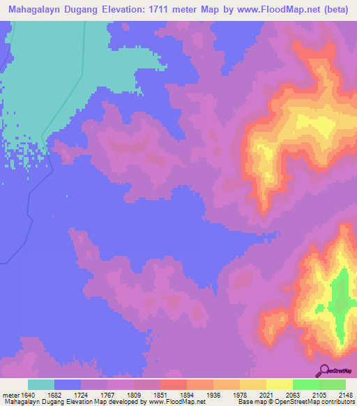 Mahagalayn Dugang,Mongolia Elevation Map