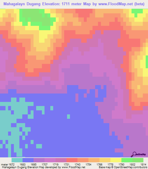 Mahagalayn Dugang,Mongolia Elevation Map