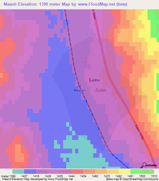 Maanit,Mongolia Elevation Map