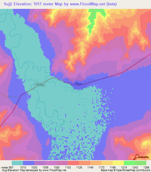 Sujji,Mongolia Elevation Map