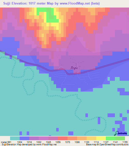 Sujji,Mongolia Elevation Map