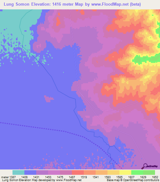 Lung Somon,Mongolia Elevation Map