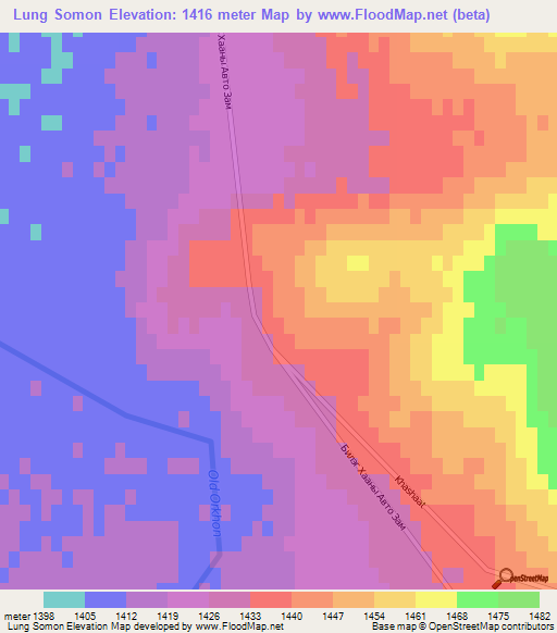 Lung Somon,Mongolia Elevation Map