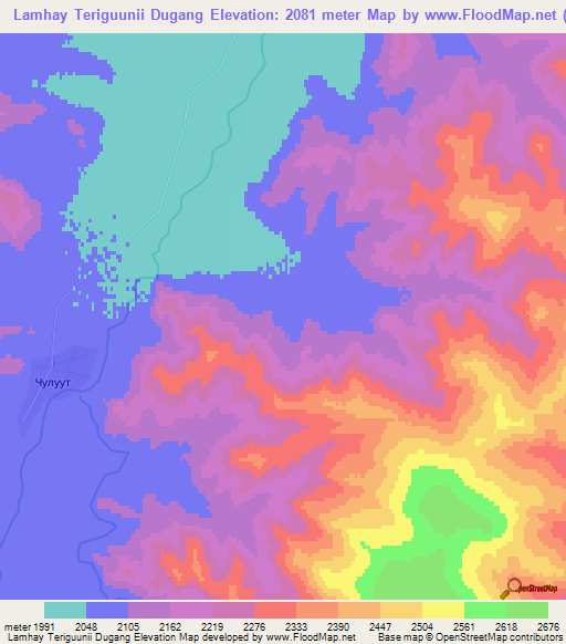 Lamhay Teriguunii Dugang,Mongolia Elevation Map