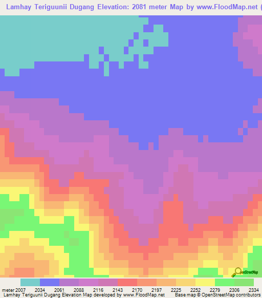 Lamhay Teriguunii Dugang,Mongolia Elevation Map