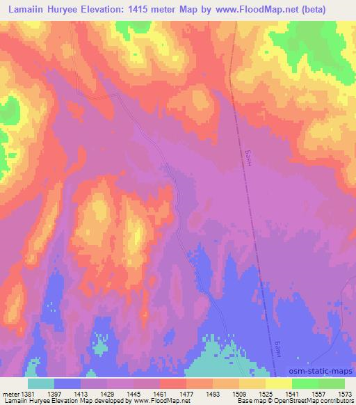 Lamaiin Huryee,Mongolia Elevation Map