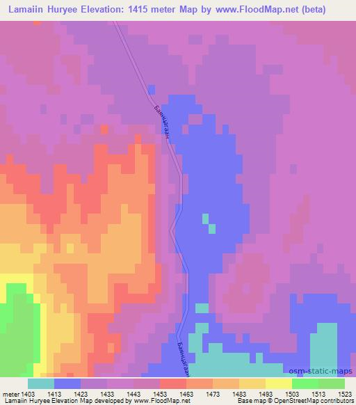 Lamaiin Huryee,Mongolia Elevation Map