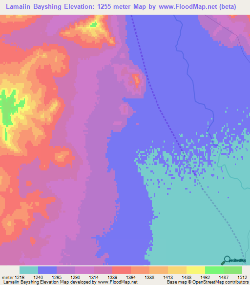 Lamaiin Bayshing,Mongolia Elevation Map