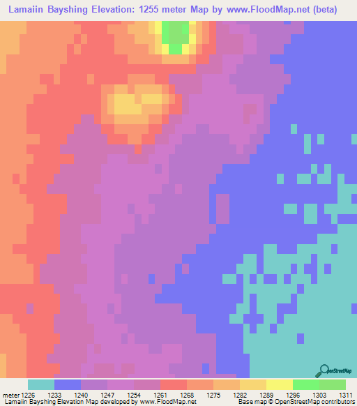 Lamaiin Bayshing,Mongolia Elevation Map