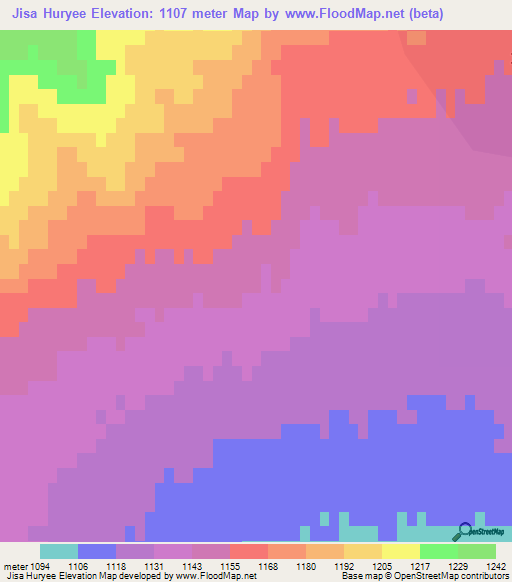 Jisa Huryee,Mongolia Elevation Map