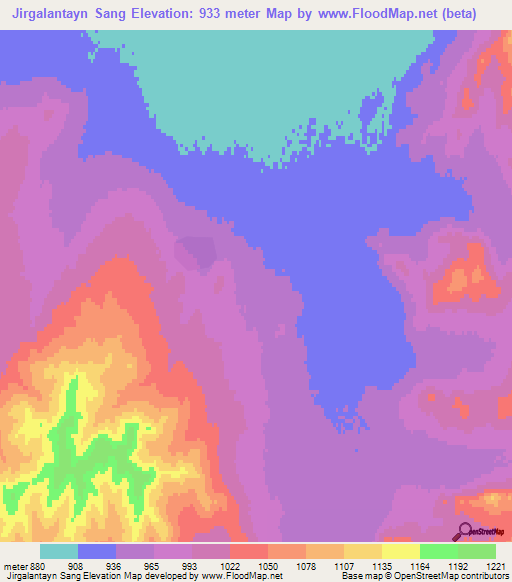 Jirgalantayn Sang,Mongolia Elevation Map