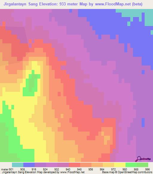 Jirgalantayn Sang,Mongolia Elevation Map