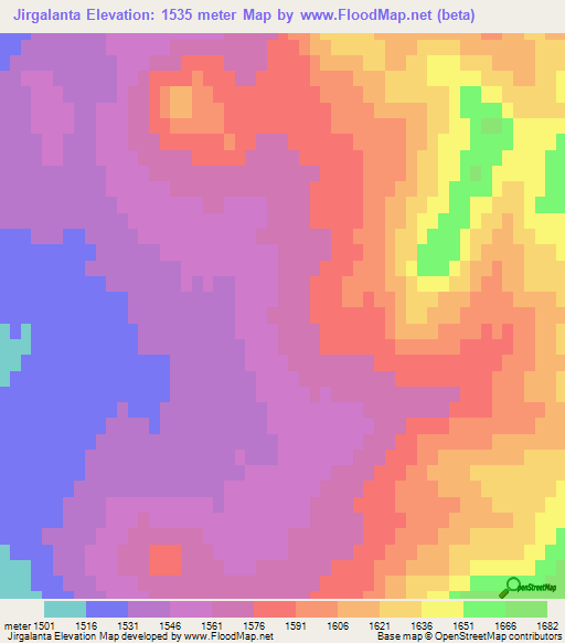 Jirgalanta,Mongolia Elevation Map