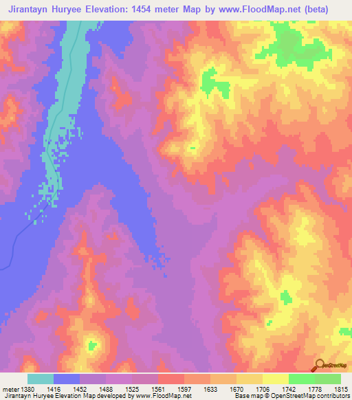 Jirantayn Huryee,Mongolia Elevation Map