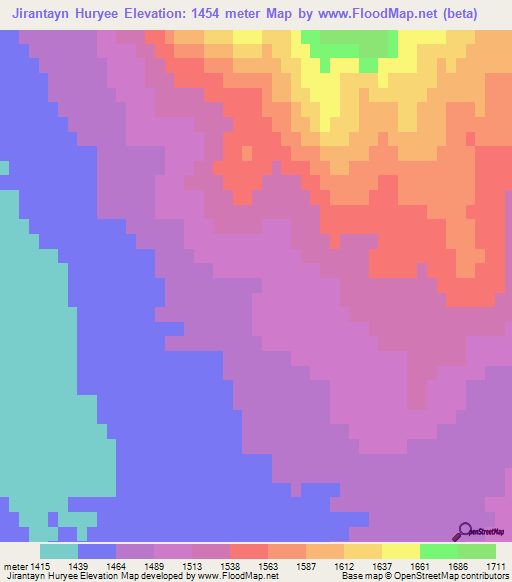 Jirantayn Huryee,Mongolia Elevation Map