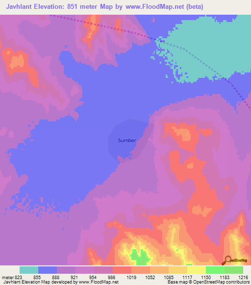 Javhlant,Mongolia Elevation Map